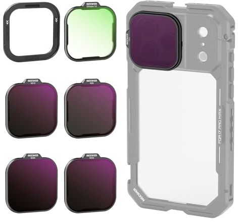 NEEWER ND Filter Set for PA143/PA144 Phone Cage Only, Neutral Density ND8/16/32/64 + Black Diffusion 1/4 + Magnetic Backplate, Filter Accessories Kit Compatible with iPhone 17 Pro/17 Pro Max, Black