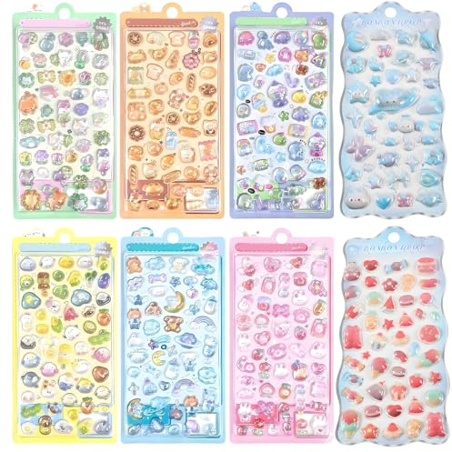8PCS 3D Stickers, Puffy Stickers, Mini Stickers for Phone Case Laptop and Journal, Cute Dimensional Decorative Stickers Variety Pack for Kids