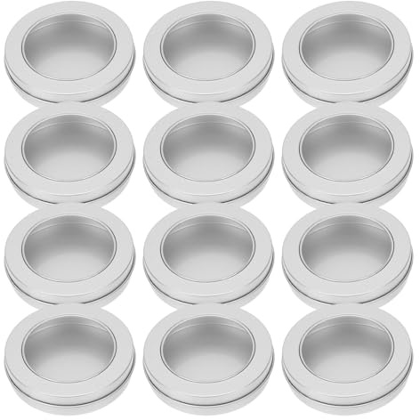Veemoon 12Pcs Round Metal Tinplate Cookie Storage Boxes with Window Lid, Silver Small Biscuit Candy Containers for Tea Coffee, Empty Food-Grade Tin Canisters for Christmas Biscuits