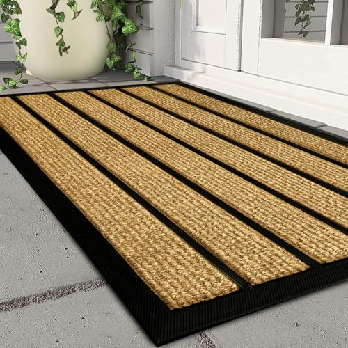 Qingbei Rina Front Door Mats Outdoor 40x70cm,Coir | No-slip Backing,Super Absorbent,Heavy Duty Dirt Trapper,Weather Resistant,Low Profile,Welcome Entrance Mat,Eco Friendly
