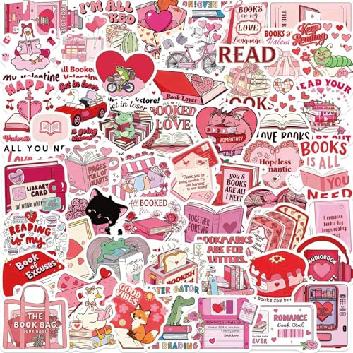 50 Pcs Romance Book Stickers Laptop Car Scrapbook Phone Skateboard Suitcase Luggage Bike Bookish Vinyl Waterproof Aesthetic Personalised Stickers for Adults