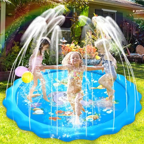 Purpledi Tapete de Juegos de Agua 170CM Almohadilla de Aspersor de Juego, Splash Pad Ronda, Piscina Tapete Acuático, Verano Juguete Acuático para Niños,Almohadilla de Rociadores