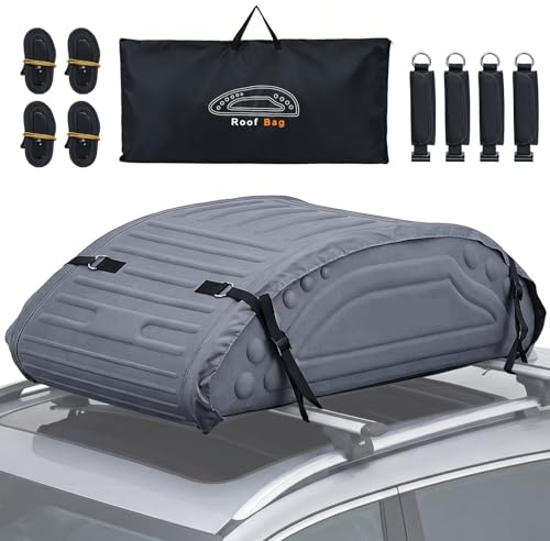 HOMFME Borsa pieghevole per tetto auto, 400 l, impermeabile, con borsa portaoggetti, 4 cinghie rinforzate e fondo antiscivolo, contenitore per bagagli sul tetto con guscio morbido, per tutte le auto