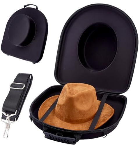DICOSMETIC 43 x 39,5 x 13,7 cm, caja grande de sombrero de vaquero, bolsa de viaje, bolsa de viaje, impermeable, con correa de hombro ajustable, para Fedora Panamá, sombrero de tweed gorra, negro