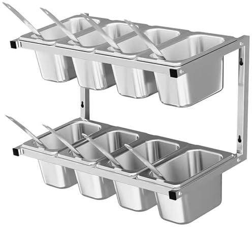 Stainless Steel Pizza Topping Station - Wall-Mounted 2-Tier Grill Table Cart with 10 Grids for Efficient Pizza Organization in Restaurants and Kitchens