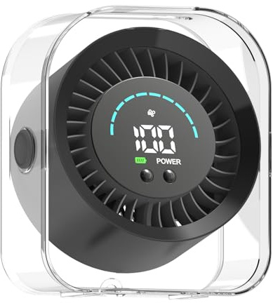 FOWSEEK Rechargeable Small Desk Fan Quiet, 4000mAh Portable Mini Fan USB Table Fan with 100 Speeds Turbo Flow, 360° Adjustable, LED Display, Desktop Cooling Fans for Bedroom Office Travel - Black