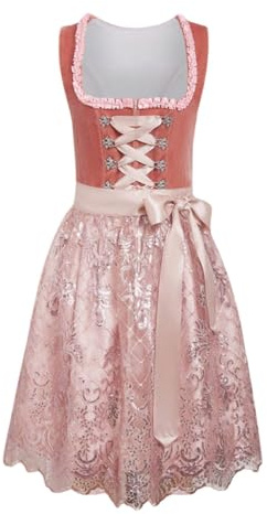 Dirndl Midi Damen Samt mit Schürze,Modernes Dirndlkleid,Elegantes Dirndl Kleid Trachtenkleid für Oktoberfest Wiesn,Festliches Modern Trachten Outfit Trachtenmode,08 Rosa,M