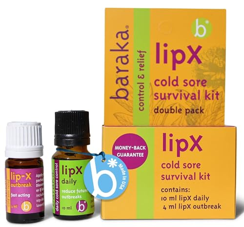 Baraka LipX Survival Kit - Natural Cold Sore & Lip Blister Remedy - Made with Tea Tree, Hyssop Decumbens, Melissa, Palmarosa, Lavandin, Eucalyptus, & Sesame Essential Oils - Organic Oil Remedy Kit