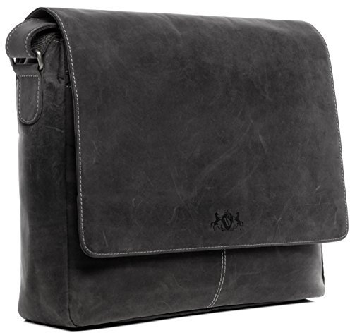 SID & VAIN große Laptoptasche Messenger Bag echt Leder - 15 Zoll Laptop Business-Tasche Spencer - Umhängetasche mit extra Laptop-Hülle - Ledertasche Herren und Damen grau handgefertigt