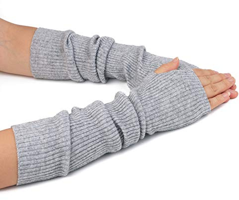 F Flammi Cashmere Blended Arm Warmer for Women Winter Fingerless Gloves Knit Mitten Gloves Wrist Warmer with Thumb Hole