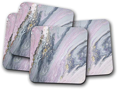 #15219 Untersetzer mit blauem goldfarbenem Marmor, Pink Ink Art Artist Ooze Geschenk, 4 Stück