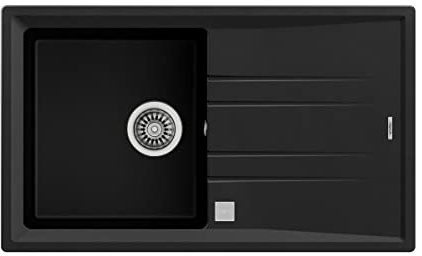 TEKA Fregadero Encastrado 1 Cubeta Granito con Escurridor, Reversible, Profundidad 200 mm, Desagüe Automático, Mueble 50 cm, Stone 50 B-TG 1C 1E