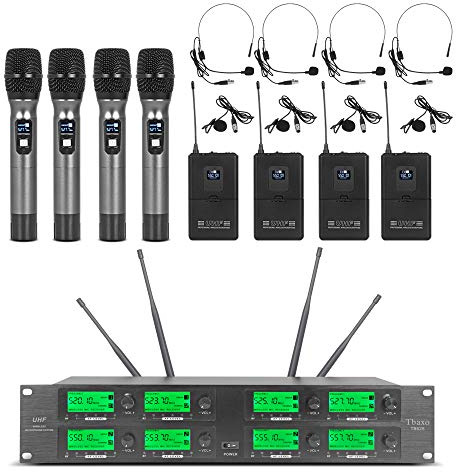 Frequency A Wireless Microphone System 8 Channel Microphone UHF 4 Handheld Mic 4 Headset 4 Lavalier Bodypack 4 Lapel Mic Pro Audio Karaoke System Church Speaking Conference Wedding Party
