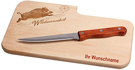Brotzeitbrett mit Name inkl. Messer Waidmannsheil 25,5x14,5x1,3cm