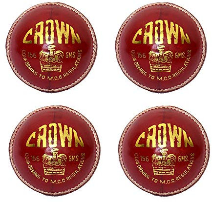 CW Crown Professional Match Quality Cricket Balls Club Cricket Set Red Leather Balls Four Piece II 4 Piece Ball Adults 4 Part Leather Balls Red Youth, Boys Men