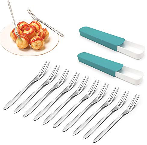 FANSEZQ 10 Fruchtgabeln aus Edelstahl 304, Dessertgabeln, Salate, Vorspeisen, kleine Gabeln für europäische Dessertkuchen, mit Aufbewahrungsbox