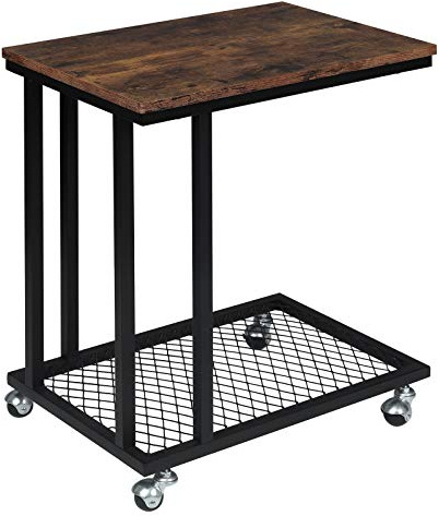 WOLTU Beistelltisch,Couchtisch C Form，Sofa Tisch mit seitliche Ablagefach | Metall,vernetzter Ablagefläche,Holz Vintage,einfache montage,für Kaffee und Laptop,für Wohnzimmer,Schlafzimmer ,Büro