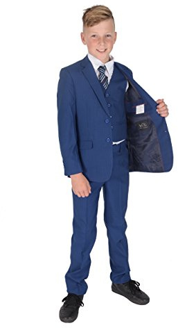 Cinda 5 Piece Blue Checked Boy Suits Boys Wedding Suit Page Boy Party Prom (14-15 Years)