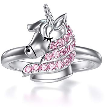 Einhorn Geschenke für Mädchen, Sterling Silber Einhorn Ring mit Rosa Kristallen, Geburtstag Schmuck Geschenke für Frauen Ihre Tochter (9)