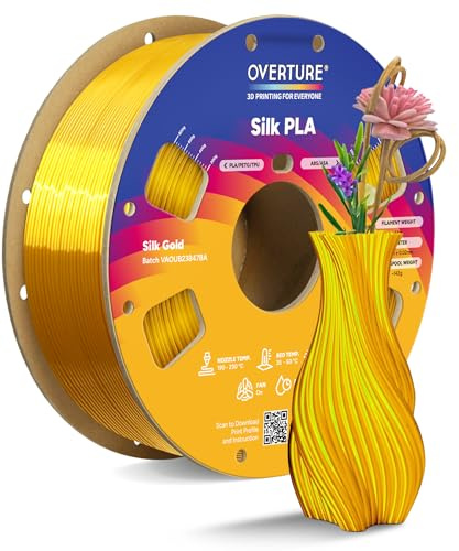OVERTURE Silk PLA 3D Printer Filament 1.75mm 1kg, Metallic Silk Gold