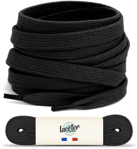 Laceter 2 Pares de Cordones Planos de Algodón 8mm para Zapatillas y Calzado Deportivo - Compatibles con Nike, Adidas, Converse - Alta Resistencia - Fabricado en España - Negro - 150