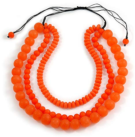 Avalaya Collana a 3 fili con perline in resina a 3 fili, colore: arancione, regolabile, Misura unica, resina, corde, Nessuna pietra preziosa