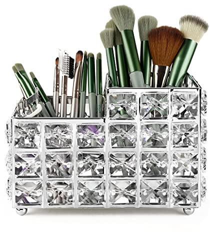 LUEXBOX Kristall-Make-up-Pinselhalter, einteiliger quadratischer Pinsel-Organizer, Kosmetikpinsel-Aufbewahrungsbehälter für Tisch, Kommode, Badezimmer, Schlafzimmer Organisation (Silber)