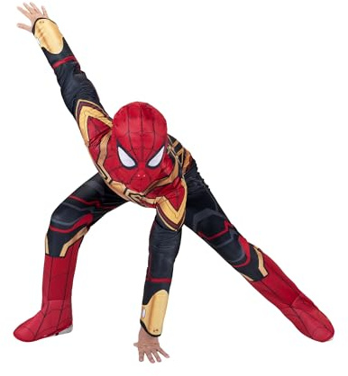 Marvel Integrated Spider-Man Official Youth Halloween Costume - Premium Quality Padded Jumpsuit with Pull On Fabric Mask (S) Red