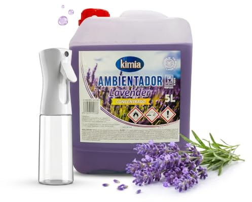 KIMIA - Pack Ambientador de Hogar Concentrado Lavender Flower 5L + Pulverizador | Perfumador con Fragancia a Flor de Lavanda | Para Cualquier Estancia de Casa y Oficina | Ambiente Fresco y Perfumado