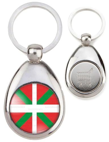 BADGMANIA | Porte Clés Métal Jeton de Caddie | Drapeau Euskadi Basque Euskara Croix Symbole Pays Basque 64 Biarritz