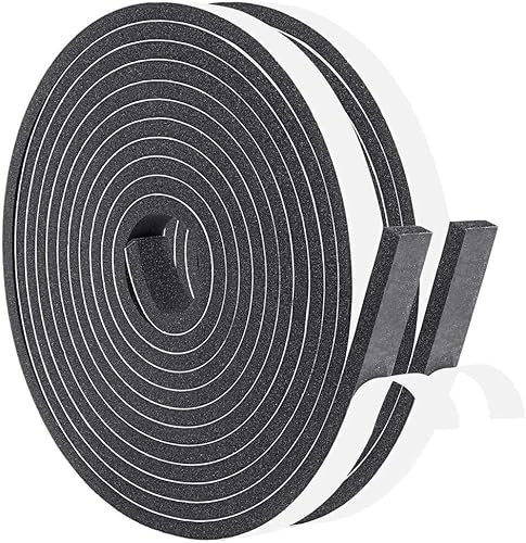 Nastro di Tenuta Adesivo Guarnizione Porta per Porte Finestre, 2 Rotoli 12 mm x 6 mm x 8M Nastro in Schiuma Guarnizione in Gomma per Collisione Sigillo Isolamento Acustico, Nero