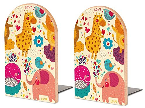 Packung Mit 2 Buchstützen Zoo Elefant Rutschfester Bücherständer Aus Holz Bücherregal Bücherhalter Für Home Desk Office Library