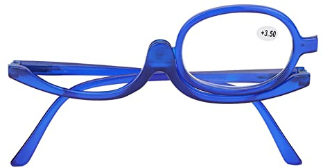 TOUISEDGI Anteojos De Maquillaje, Anteojos De Lectura De Maquillaje De Aumento Profesional Acrílico Portátil Mujeres De Moda Flip Down Anteojos Cosméticos Azul(+4.00)