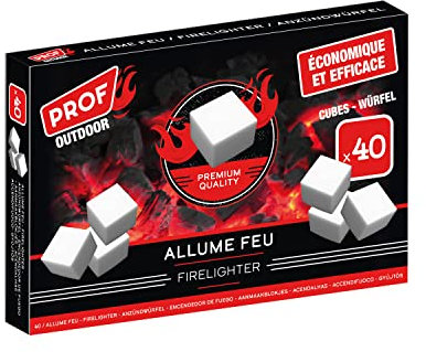 PROF Lot de 40 Cubes Allume-Feu Ultra Efficaces, Allumage Sûr et Rapide, Combustion Longue Durée, Économique, Idéal pour Cheminée, Barbecue, Poêle à Bois, Survie et Plein Air, 40807013