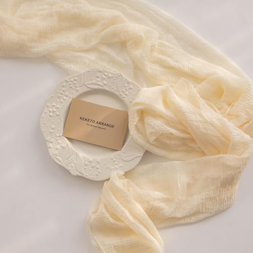 Keketoarrange White Spring Cheesecloth Table Runner Ivory Cream Gauze Rustic Cheese Cloth Table Runner 120 Inch 10 FT for Wedding Baby Bridal Shower Party Sheer Boho Summer Home Decorations