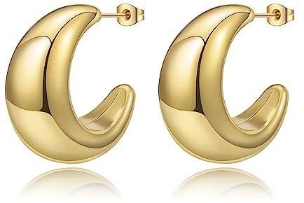 YeGieonr Creolen Gold Edelstahl Ohrringe Damen Wasserfest – Chunky Goldene Perlenohrringe Schmuck mit Zirkonia Herz Anhänger, Hypoallergen Jewelry for Women