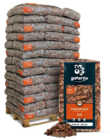 GALAMIO Pinienrinde Grob 25-40mm – 39x60L Palette (2.340L) Pinienmulch | Naturbelassener Rindenmulch aus südeuropäischer Mittelmeerkiefer – grobe Körnung für Beete, Gartenwege & Böschungen