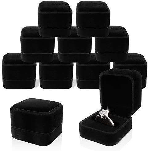 JNWYH Lot de 10 boîtes à bagues floquées pour bijouterie, compteur, Saint-Valentin, anniversaire, mariage, anniversaire, rangement de bijoux (5,2 x 4,9 x 3,8 cm)
