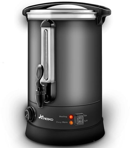 TRESKO® Glühweinkocher 6,8-30L Einkochautomat aus Edelstahl Glühweinkessel Glühweinautomat Heißgetränkeautomat Heißwasserspender (Grau, 6,8 Liter)