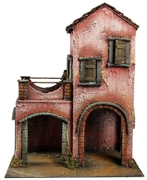 Chianese Casa per presepe in legno e sughero caseggiato con luce casetta realizzata a mano per pastori da 10 cm stile 700 misure 25x43x41cm