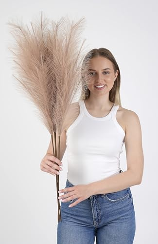 Sorola Pampas Grass Large Artificial 4 Stems - 40 inch/100cm Fluffy Soft Faux Dried Tall Fake Plant Bouquet Decorative Flowers Arrangements Boho Home Decor Accessories Wedding Decorations (Cream)
