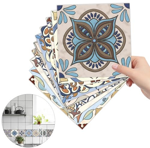 Adesivi per Piastrelle 10 Pezzi 15x15 cm Mattonelle Sticker Autoadesivo per Bagno e Cucina Decorativi in PVC Impermeabile, Mattonelle Parete Adesivi Mosaico, Adesivo Murale per Scala Pavimento Mobili