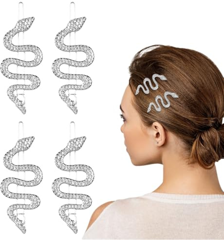 Schlangen Haarnadeln, Schlangen Strass Haarnadel Clips Silber Vintage Haarspangen, Glitzer Schlangen Haarklemmen, Schlangen Haarschmuck Accessoires, Schmuck Geschenk für Frauen und Mädchen (4 Stück)