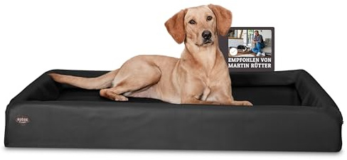 SABRO KUDDE Orthopädisches Hundebett – Martin Rütter – Hochwertiges Kunstleder – Waschbar & Wasserabweisend – Ergonomisch – Premium Haustierzubehör für Mittelgrosse, Grosse Hunde in Schwarz