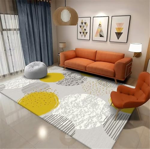 DJHWWD Teppich Gross Teppich Kinder Teppich Für Schlafzimmer Gelber moderner geometrischer Muster weicher waschbarer Teppich 180x250CM Grau Teppich waschbar in Waschmaschine