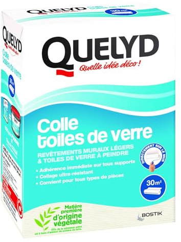 Quelyd – Colle Toile De Verre Concentrée – Colle Fibres De Verre En Poudre Prête à Diluer – Tous Supports Muraux – Toutes Pièces dont Cuisines et Salles de Bain – Sans Solvant – 1 kg