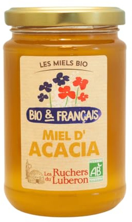 Les Ruchers du Luberon - Miel d'Acacia Bio & Français 400 g - 100% Bio - 100% Naturel - Naturellement Liquide - Non Filtré - Non Pasteurisé