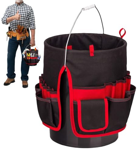 Bucket Tool Organizer Tool Storage Basket with Multiple Pockets Waterproof Foldable Garden Small Tool Bag Portable Multi Cleaning Organizer Caddy for Drivers, Levels, Pliers, Wrench
