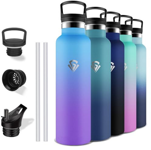 Grsta Thermosflasche, 1 liter Trinkflasche Edelstahl mit Strohhalm, BPA-Frei, Auslaufsicher, Kalt & Warm, Trinkflasche Kohlensäure Geeignet, für Fitness, Camping, Wandern