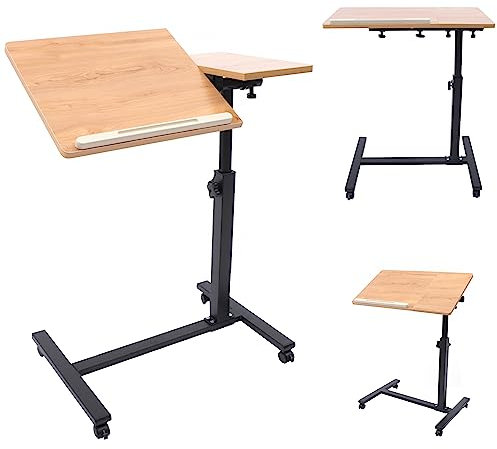 Mobiler Stehpult, höhenverstellbar, rollbarer Laptop-Schreibtisch mit Rollen und neigbarem Tisch, perfekt für Zuhause, Büro und Schule, Holzfarbe